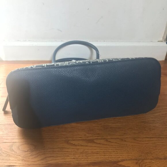 Kenneth Cole Signature Monogram Navy Blue Cruise Dome Satchel Purse Handbag Bag - Picture 8 of 11